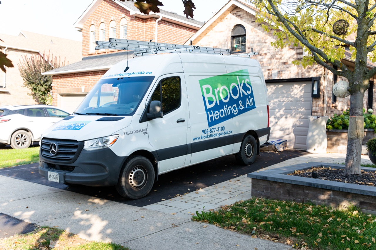 A fully branded Brooks Heating & Air service van